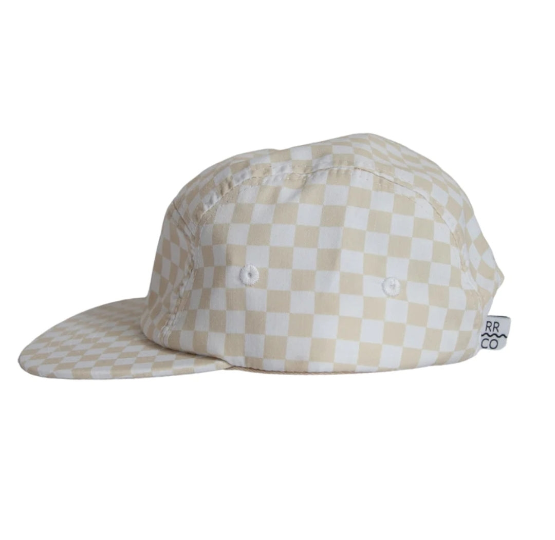 Cotton Five Panel Hat in Cream Check