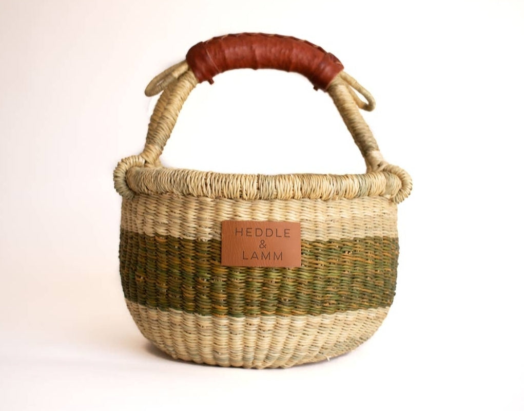 Kandiga Mini Bolga Basket- Ami Green Stripe