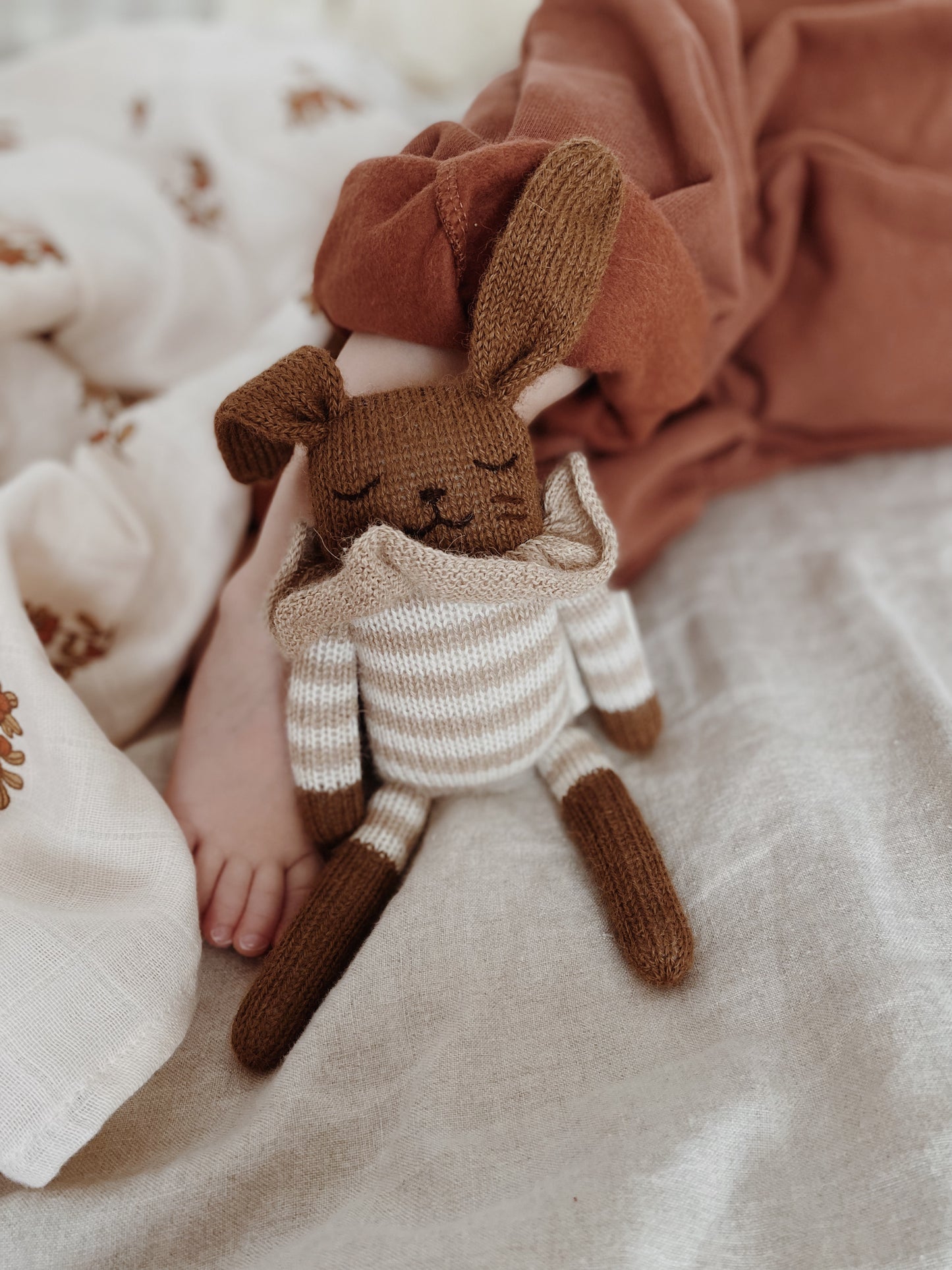 Bunny Knit Toy- Sand Striped Romper